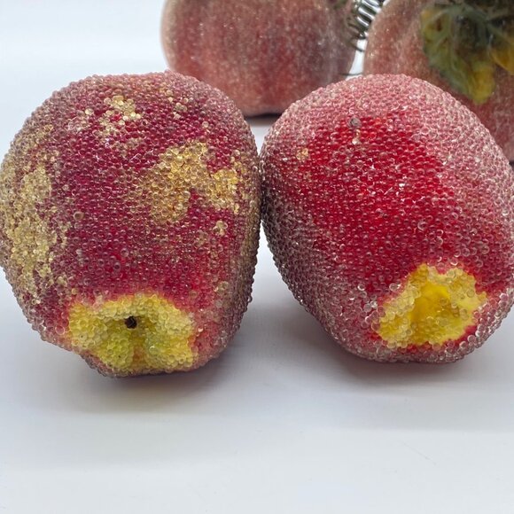 Vintage Sugar Beaded Frosted Faux Fruit Apples Gourds Pumpkins Set of 4 Decor - Picture 9 of 12